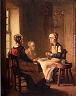 Girls Canvas Paintings - A Interior With Marken Girls Knitting